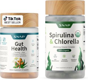 Snap Supplements Gut Health & Organic Spirulina Chlorella Bundle “Probiotic + Digestive Enzymes + Greens“ Supports Digestion, Detox, Energy & Immune H