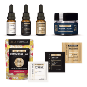 Hemp Extract Sample Kit – Relief & Control Tinctures, Softgels, Salve & Δ9 Gummies for Sleep, Stress & Muscle Recovery (Entourage: Stress + Sleep)