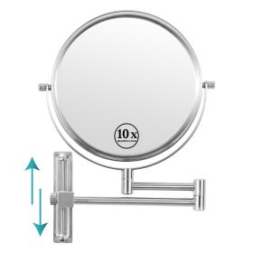 8-inch Wall Mounted Makeup Vanity Mirror, Height Adjustable, 1X / 10X Magnification Mirror, 360Â° Swivel with Extension Arm (Color: Chrome)
